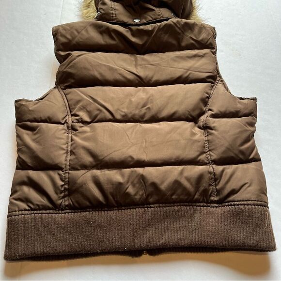 Aeropostale Women's Hooded Down Vest Brown with Fur Trimmed Hood Size XL - Picture 10 of 10